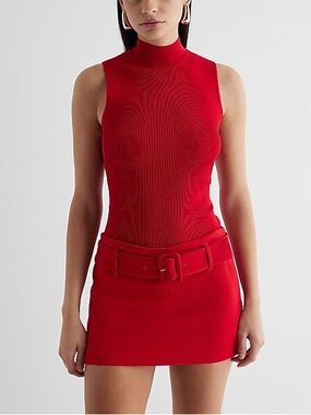 Express Low Rise Twill Belted Micro Mini Skort in Red Womens XS New NWT